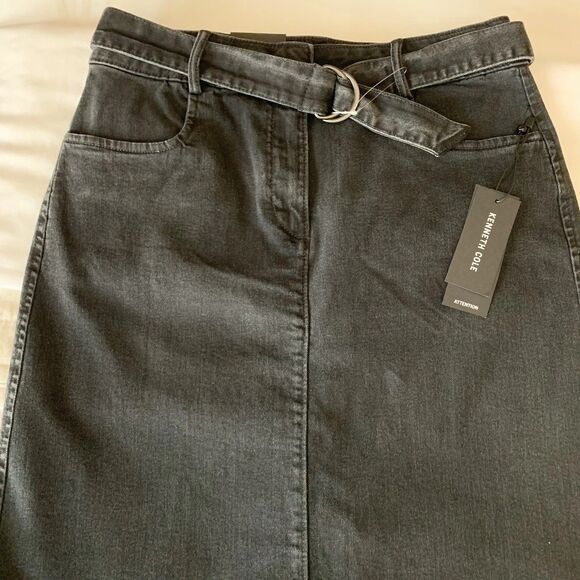 Kenneth Cole Denim Maxi Skirt Black Size 6 Belted 4-Pockets New w/Tags Gothic - Picture 10 of 11